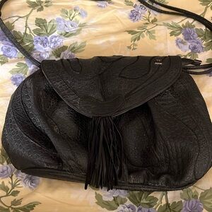 SALE! NAS  X- body  bag. Small black textured print of crocodile. Made in Korea.